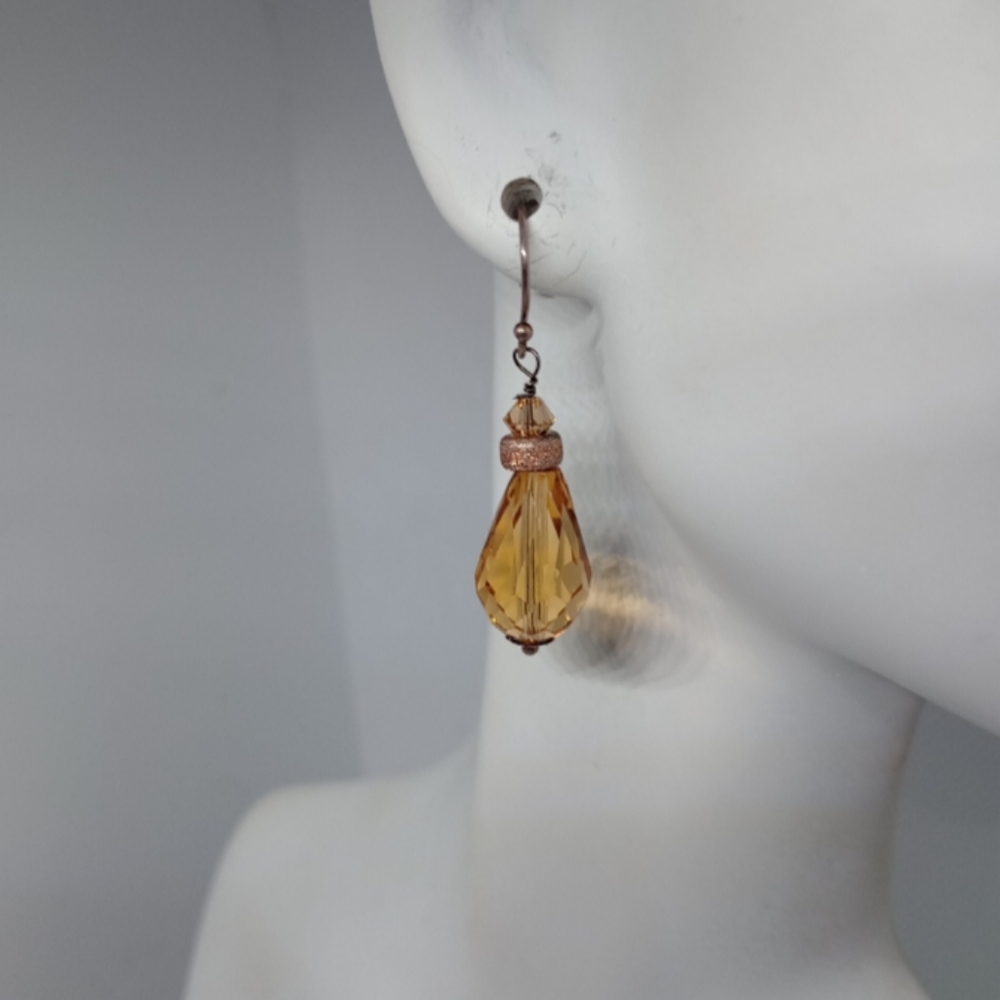 Handmade Citrine Beaded Earrings Pear Shaped Teardrop Orange Golden Yellow Gift